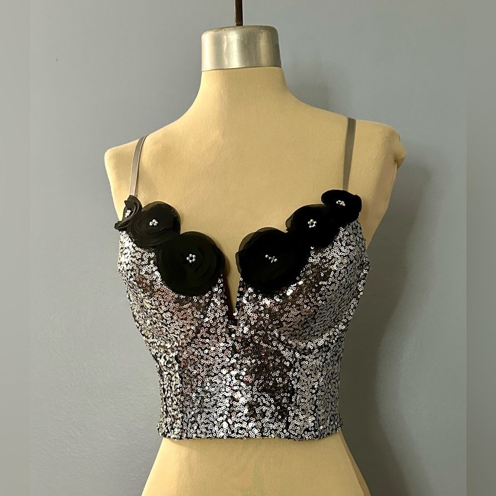 1of1 Silver Sequin Crop Bustier
